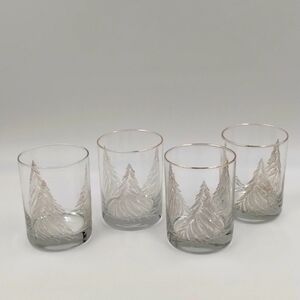 Vintage Culver Frosty Trees Low Ball Glasses Winter Christmas Set 4